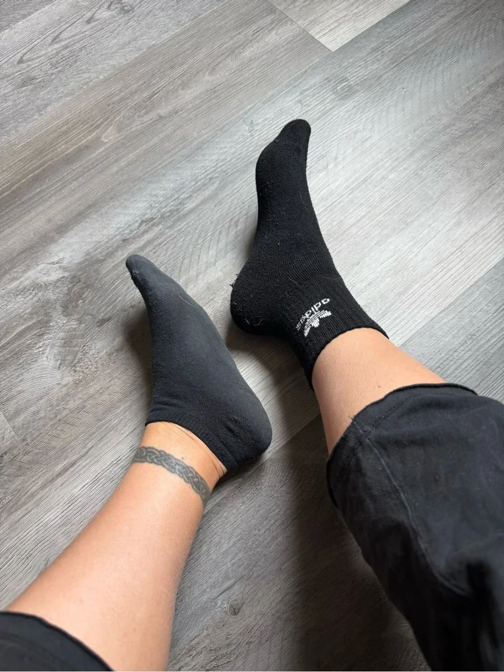 Mismatched Adidas Plain Black Socks Gym Workout Used Hiking Athleisure